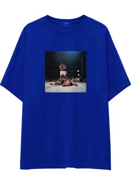 Muhammed Ali And Sonny Liston Usa 1965 Oversize Tişört - Mavi