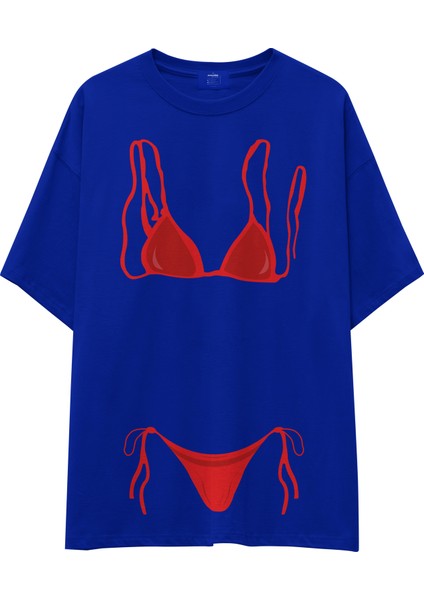 Red Bikini Oversize Tişört - Mavi