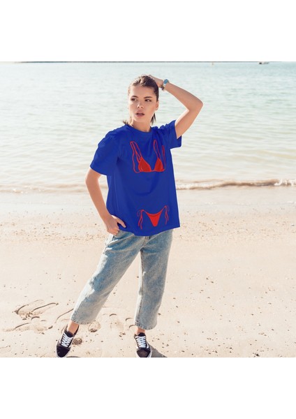 Red Bikini Oversize Tişört - Mavi modelleri