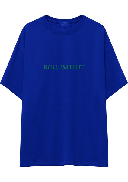 Roll With It Oversize Tişört - Mavi fiyatları