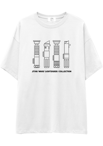 Star Wars Lightsaber Collection Oversize Tişört -Beyaz