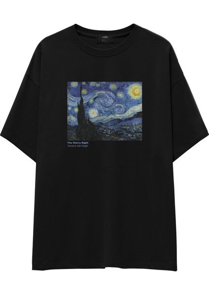 The Starry Night Oversize Tişört - Siyah