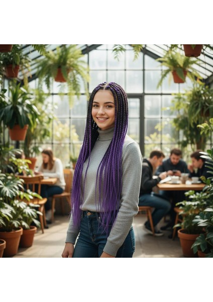 Afrika Örgüsü ve Rasta Için Sentetik Ombreli Saç - Siyah / Küllü Mor