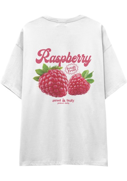 Raspberry Oversize Tişört - Beyaz