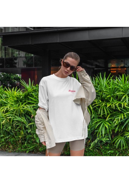 Raspberry Oversize Tişört - Beyaz modelleri