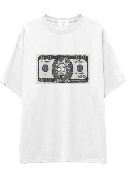 Morty Dollar Oversize Tişört - Beyaz