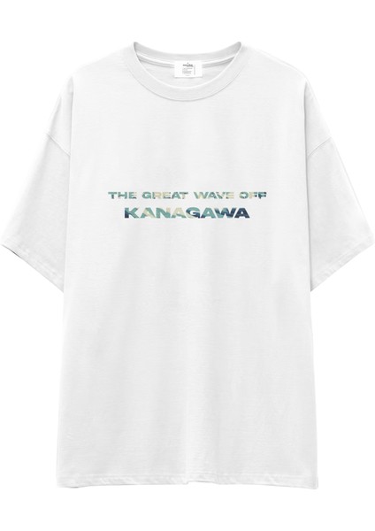 The Great Wave Of Kanagawa Oversize Tişört - Beyaz