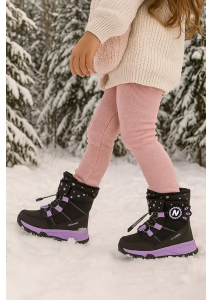 Kız Çocuk Suya ve Soğuk Havaya Dayanıklı Kaymaz Taban Cırtlı Lacivert Pembe Kar Botu modelleri