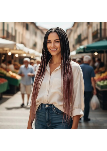 Afrika Örgüsü ve Rasta Için Sentetik Ombreli Saç - Siyah / Gülkurusu