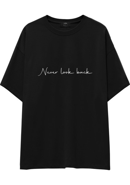 Never Look Back Oversize Tişört - Siyah
