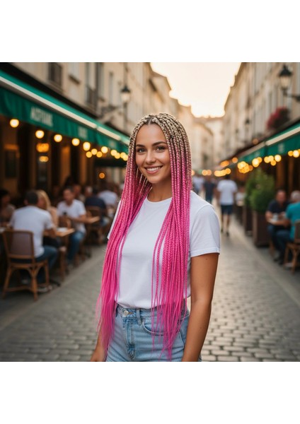 Afrika Örgüsü ve Rasta Için Sentetik Ombreli Saç - Platin / Pembe