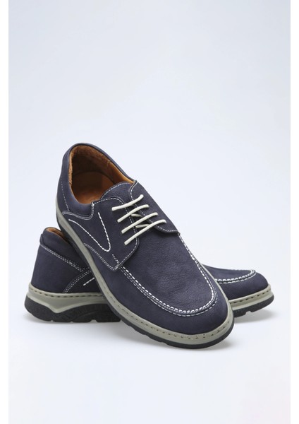 Iç Dış Deri Lacivert Nubuk Bağcıklı Ortopedik Ultra Rahat Ayakkabı fırsatları