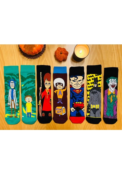 7'li Set ! Batman Simpsons Rick And Morty Harry Potter Unisex Çorap