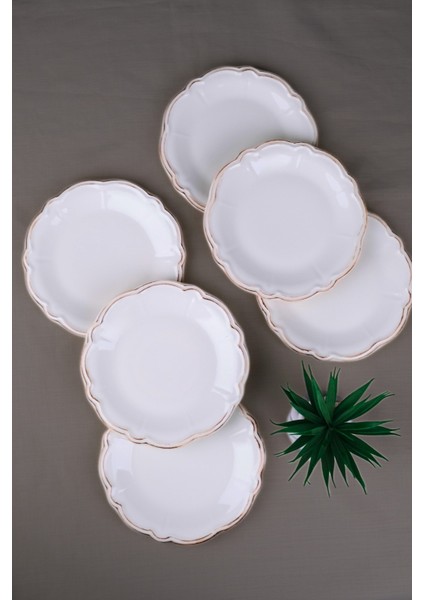Porselen Antik Stoneware Pasta Tabağı 20,50CM 6 Kişilik 6 Parça