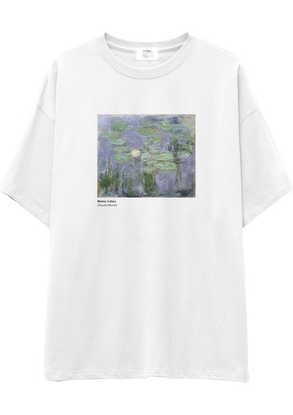 Water Lilies Oversize Tişört - Beyaz