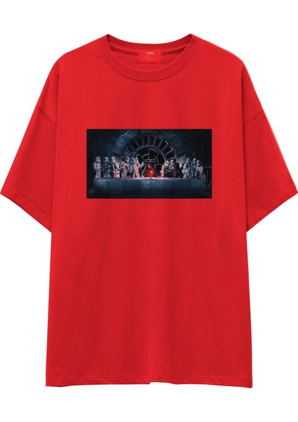 Star Wars Last Supper Oversize Tişört - Kırmızı
