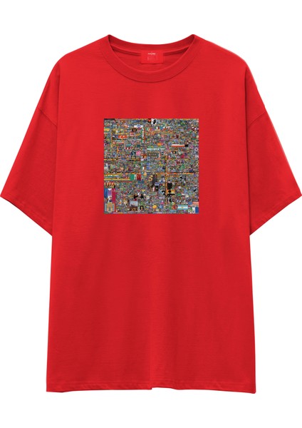 Reddit Place Oversize Tişört - Kırmızı