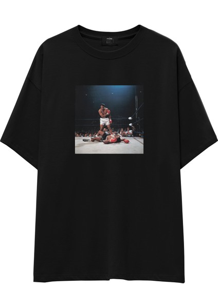 Muhammed Ali And Sonny Liston Usa 1965 Oversize Tişört - Siyah