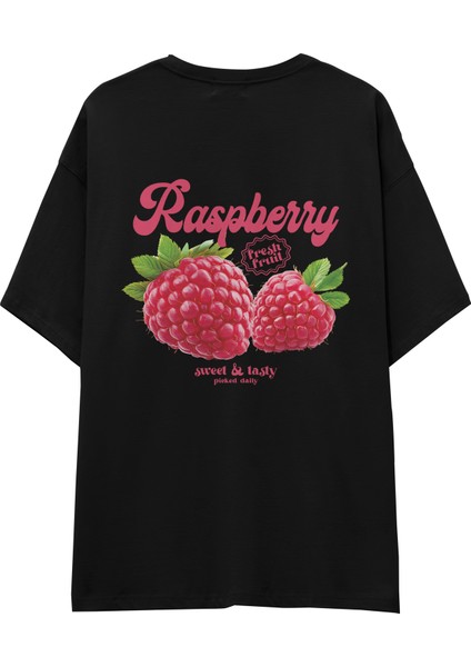 Raspberry Oversize Tişört - Siyah
