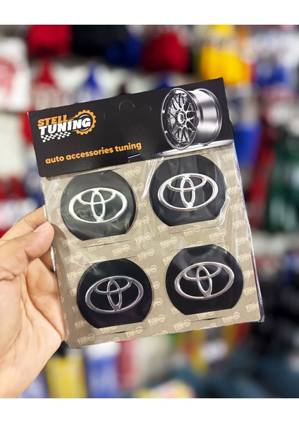 Universal Araç Uyumlu, Toyota Jant Göbeği Arması, Sticker 4'lü Set 60MM