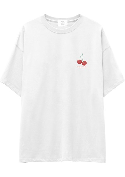 Sweet Cherry Oversize Tişört - Beyaz fiyatları