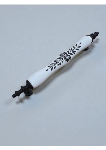 Orijinal Porselen Kulp Siyah Yapraklı Floral Desenli 128MM(12.8CM) Mobilya Kapak Çekmece Kulbu fiyatları