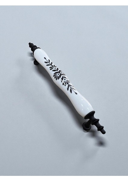 Orijinal Porselen Kulp Siyah Yapraklı Floral Desenli 128MM(12.8CM) Mobilya Kapak Çekmece Kulbu modelleri