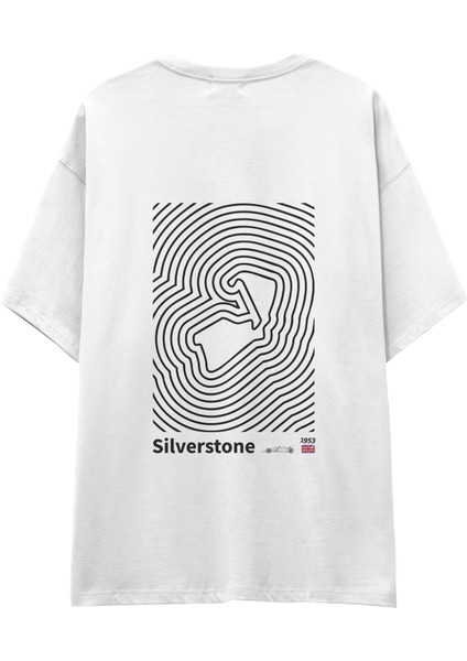 Silverstone Circuit Artwork Oversize Tişört - Beyaz