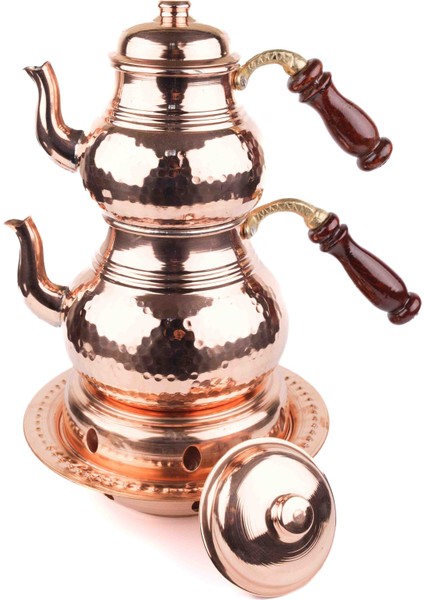 Bakır Ocaklı Çekiç Dövmeli Çaydanlık 0.80 mm Sac, 1.1 Kğ, 2.6 Lt, Orta Boy