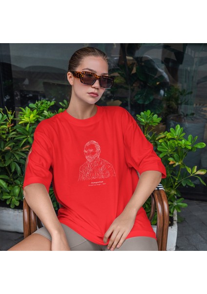 Vincent Van Gogh Autoportrait 1887 Oversize Tişört - Kırmızı fiyatları