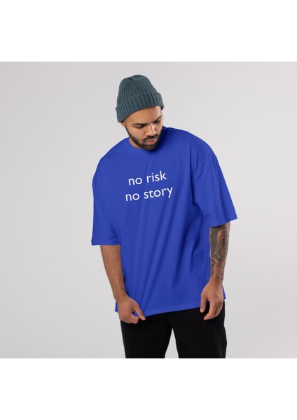 No Risk No Story Oversize Tişört - Mavi fiyatları