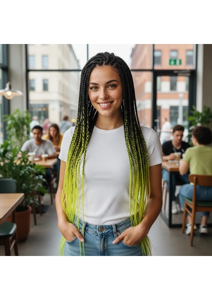 Afrika Örgüsü ve Rasta Için Sentetik Ombreli Saç - Siyah / Neon Sarı