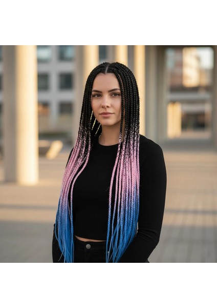 Afrika Örgüsü ve Rasta Için Sentetik Ombreli Saç - Siyah / Pembe / Mavi