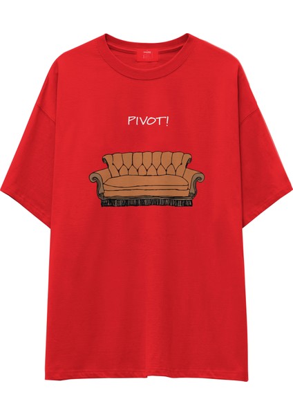 Pivot! / Friends Oversize Tişört - Kırmızı