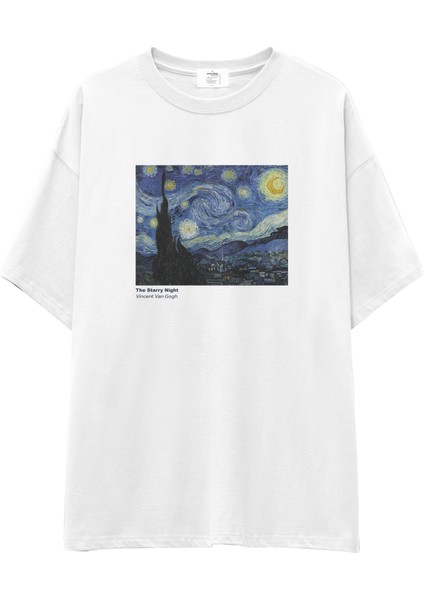 The Starry Night Oversize Tişört - Beyaz