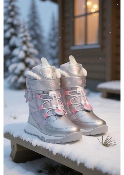 Kız Çocuk Suya ve Soğuk Havaya Dayanıklı Kaymaz Taban Cırtlı Lacivert Pembe Kar Botu fiyatları