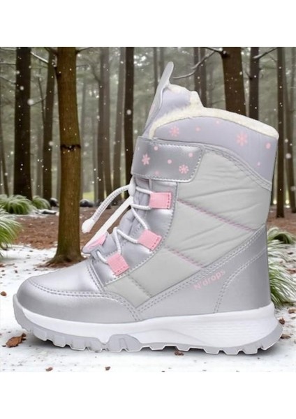 Kız Çocuk Suya ve Soğuk Havaya Dayanıklı Kaymaz Taban Cırtlı Lacivert Pembe Kar Botu fırsatları