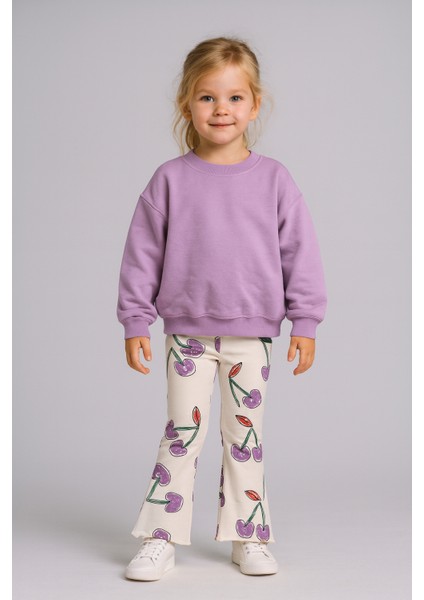 Kız Çocuk Pamuklu 3 Iplik Şardonsuz Alt Üst Takım (Tam Beden) Lila