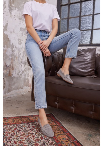 Vanessa Kadın Taba Leopar Siyah Garnılı Gercek Deri Babet