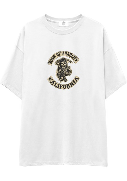 Sons Of Anarchy Oversize Tişört - Beyaz