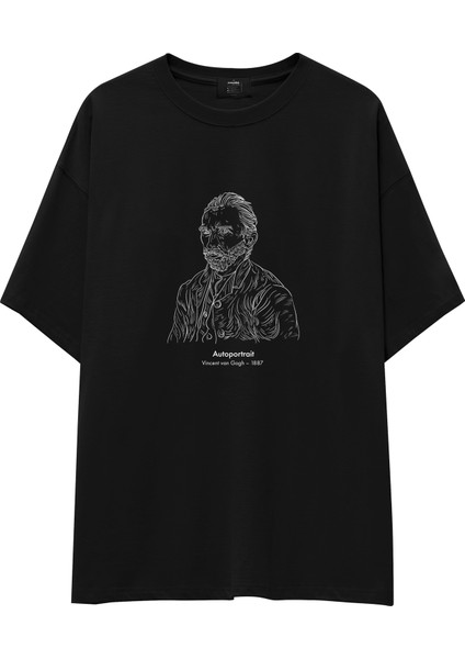 Vincent Van Gogh Autoportrait 1887 Oversize Tişört - Siyah