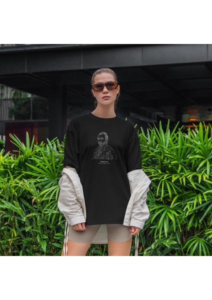 Vincent Van Gogh Autoportrait 1887 Oversize Tişört - Siyah fiyatları