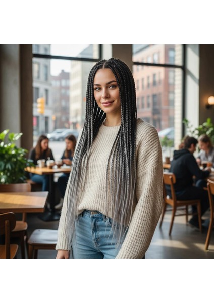 Afrika Örgüsü ve Rasta Için Sentetik Ombreli Saç - Siyah / Orta Ton Gri