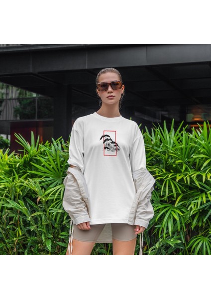 Perspektif Kanagawa Dalgası Oversize Tişört - Beyaz fiyatları