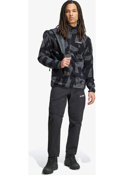 Terrex Multi Printed Full Zip Fleece Erkek Siyah Yürüyüş Polar.-