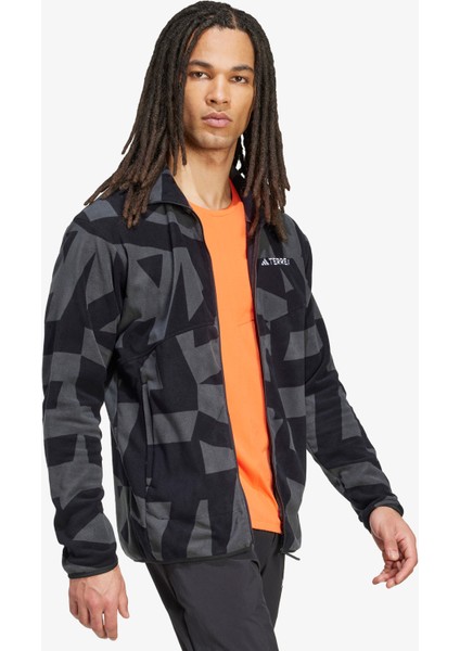Terrex Multi Printed Full Zip Fleece Erkek Siyah Yürüyüş Polar.-