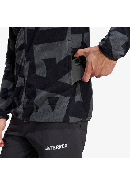 Terrex Multi Printed Full Zip Fleece Erkek Siyah Yürüyüş Polar.-