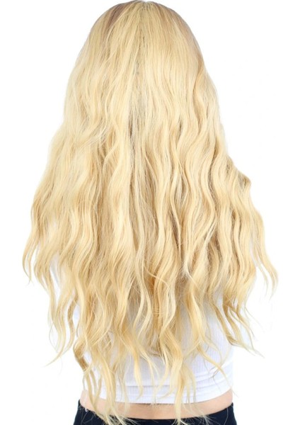 Fiber Sentetik Uzun Su Dalgası Peruk - Kumral / Sarı Ombreli indirimleri