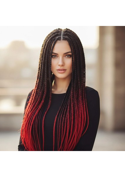 Afrika Örgüsü ve Rasta Için Sentetik Ombreli Saç - Siyah / Koyu Kızıl / Açık Kızıl