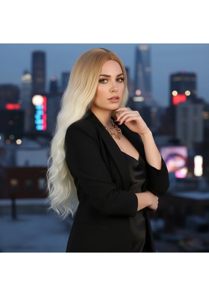 Fiber Sentetik Uzun Su Dalgası Peruk - Balköpüğü / Platin Uzun Ombreli